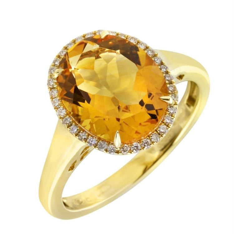 Gelbgoldring mit gelbem Topas und natürlichen Diamanten