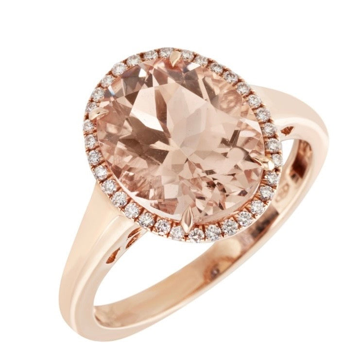 Anello in oro Rosa con Morganite e diamanti naturali