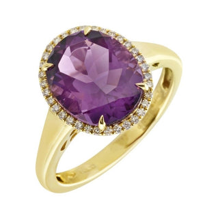 Anello in oro Giallo con Ametista  e diamanti naturali