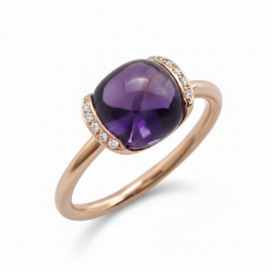 Anello con diamanti e ametista cab